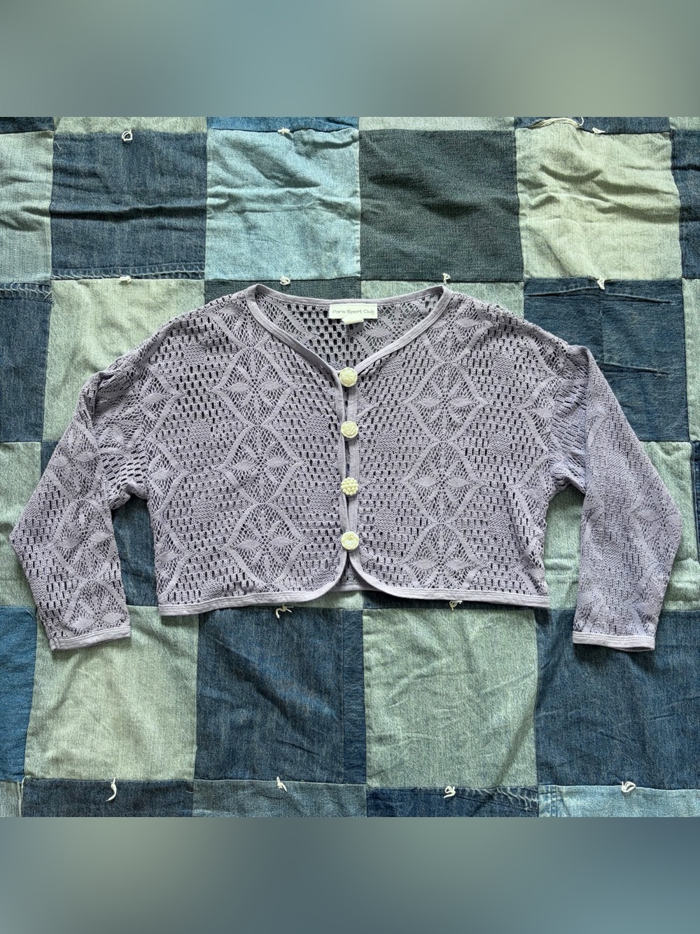 vintage 90s paris sport club purple knit crochet cardigan cropped cottage size S